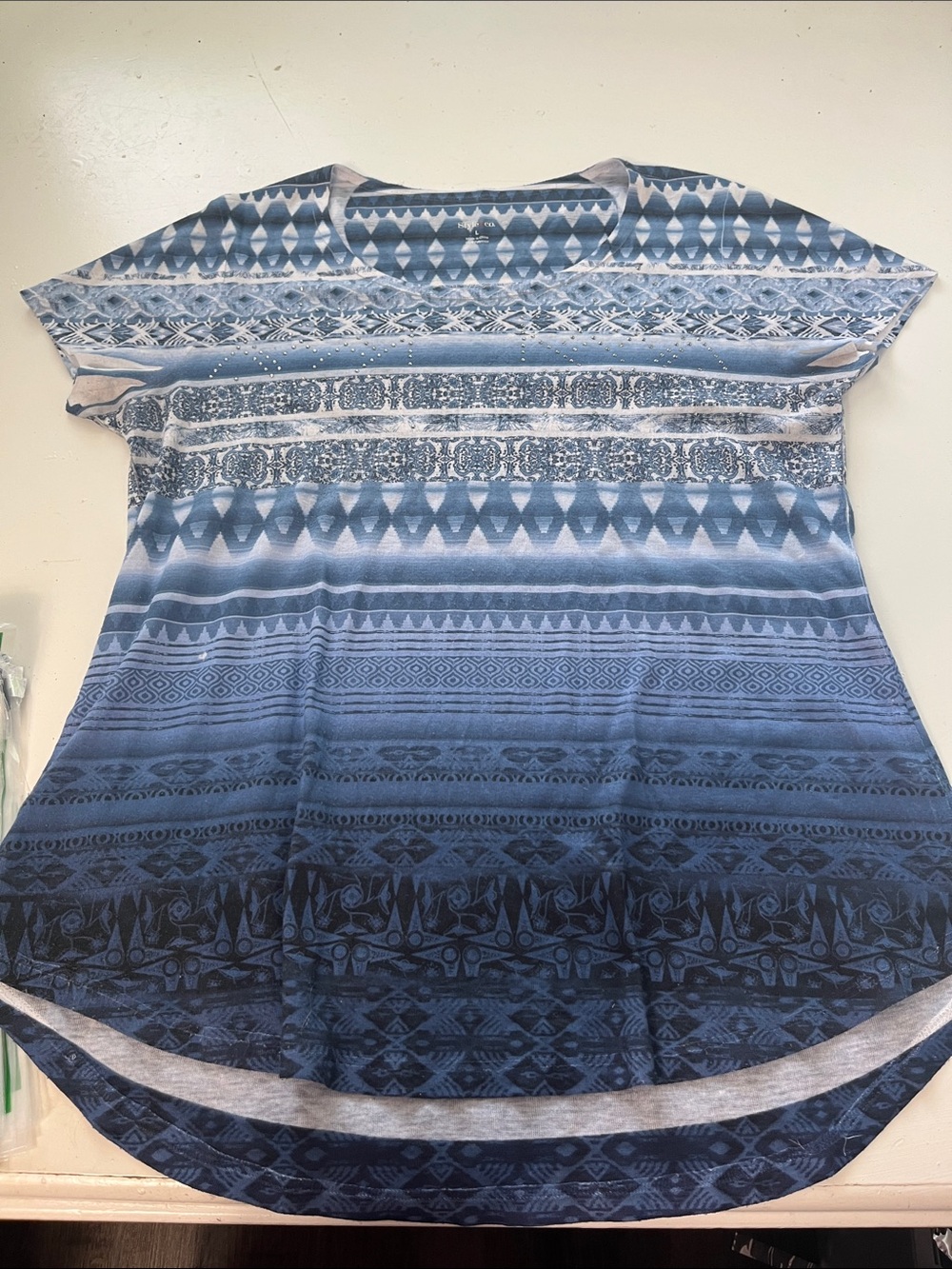 Style & Co Large Short Sleeve Blue Patterned Striped T Shirt